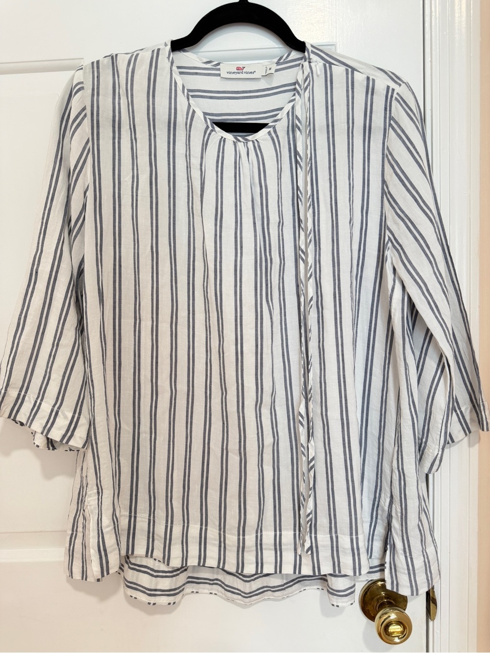 Vineyard Vines Viscose & Linen Striped Flowy Tie Shoulder Blouse